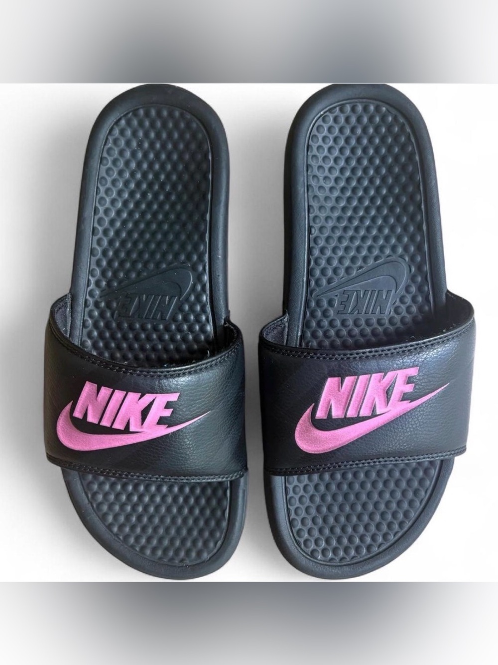 Nike Black and Pink Slides Sz 8